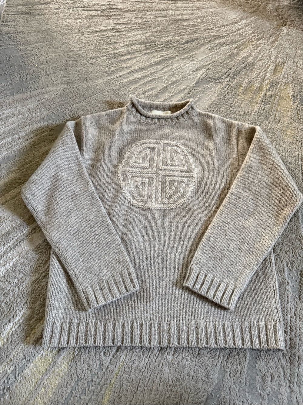 Irelandseye chunky knit wool Lambswool Sweater mock neck cream gray medium